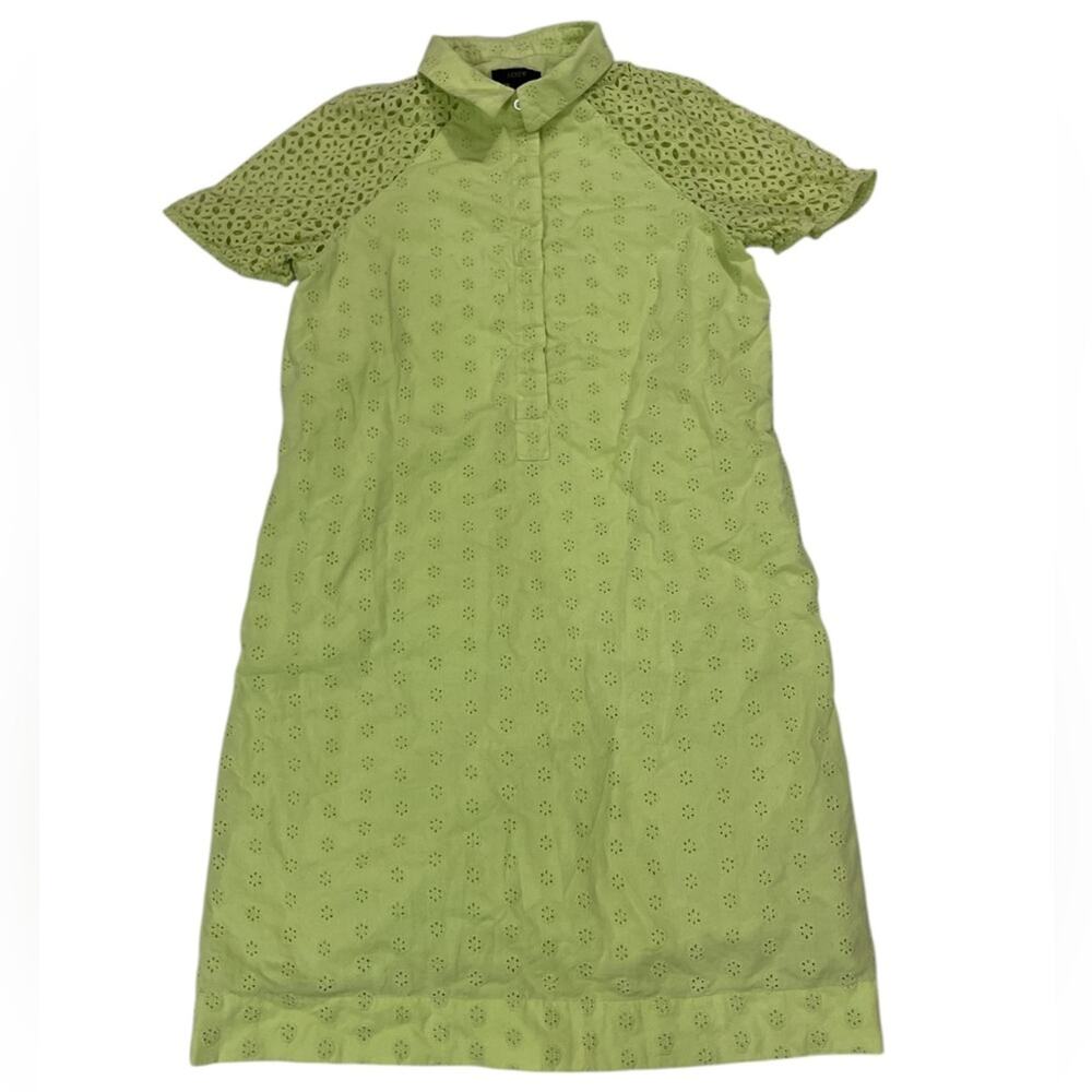 J.Crew Eyelet Short Sleeve Button Down Shirt Mini Dress Size 4 Spring Feminine